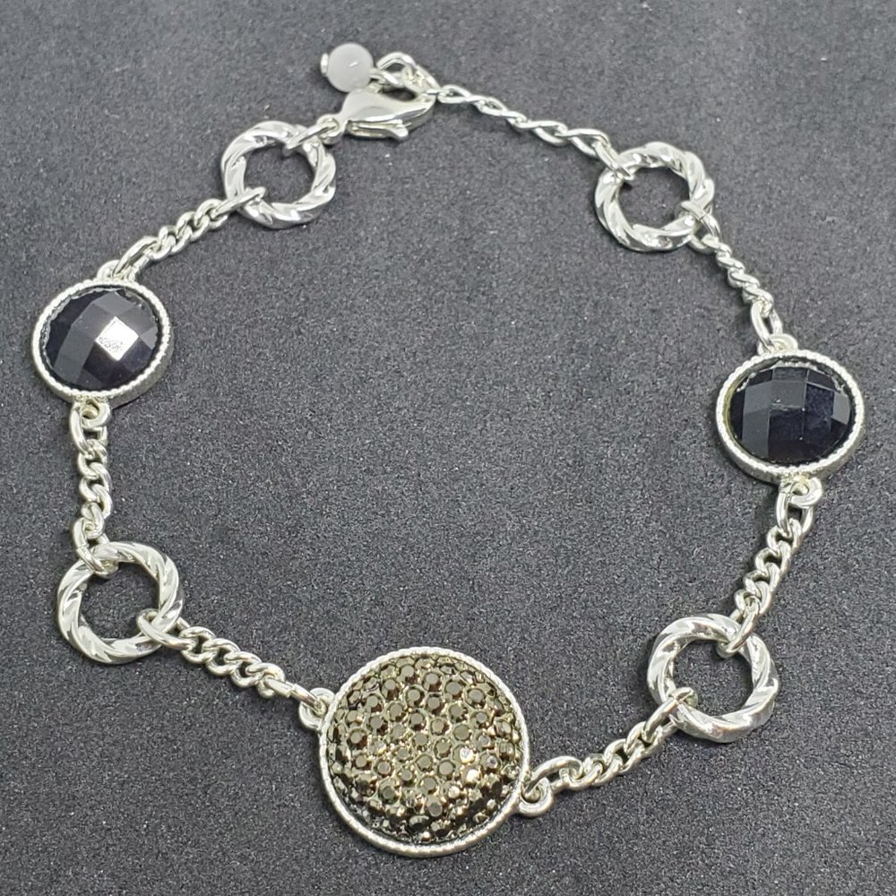 Vintage Avon NR Hematite Black Stones Silver Twist Chain Bracelet